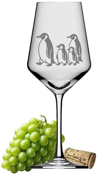 eXODA Weinglas Gravur Pinguine mit Baby - 350ml kratzfest und spülmaschinenfest, 1-tlg, Glas, Atemberaubende Darstellung