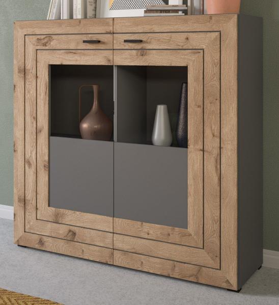 Highboard Freno in Eiche und grau matt 120 x 117 cm