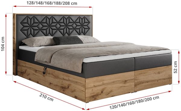 Boxspringbett mit Kopfteil und Topper, Polsterbett - NESSI - 160 x 200 cm - Dunkelgrau Kunstleder - H4 - Topper T25 Bild 5