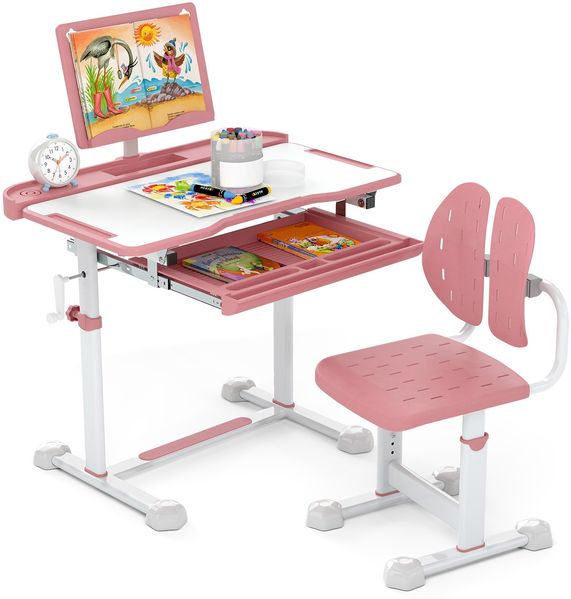 Kinder Schreibtisch mit Stuhl Höhenverstellbarer Kinderschreibtisch mit Neigbarer Tischplatte Rosa