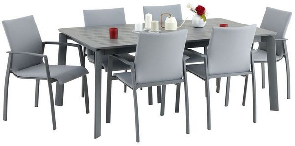 IDIMEX Garten-Essgruppe VERANO, Gartenmöbel Set mit ausziehbarem Tisch und 6 Stühlen anthrazit