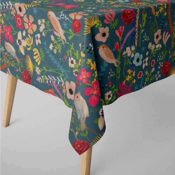SCHÖNER LEBEN. Tischdecke Tischdecke abwaschbar Blumen Vögel blau div. Größen von SCHÖNER LEBEN, abwaschbar