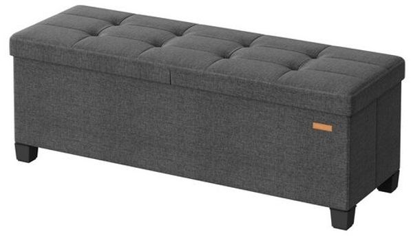 SONGMICS Sitzbank mit Stauraum, faltbare Sitztruhe mit Klappdeckel, Schlafzimmer Wohnzimmer, Leinenoptik, 110 cm, grau