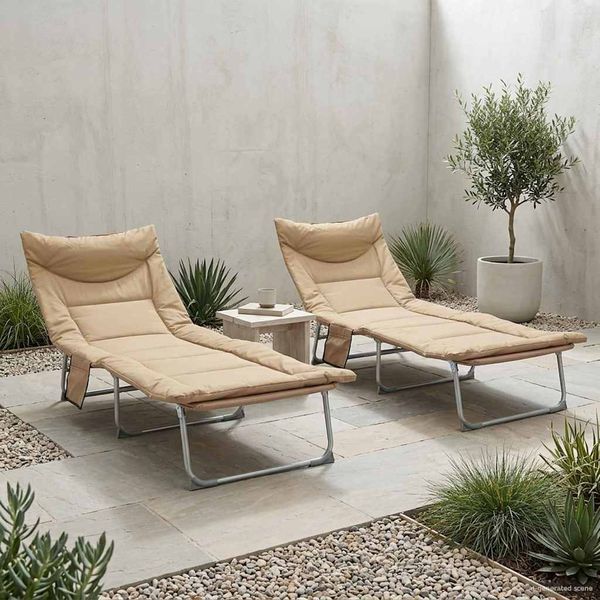 vidaXL Klappbare Sonnenliege mit Kissen 2 pcs Beige 42032386