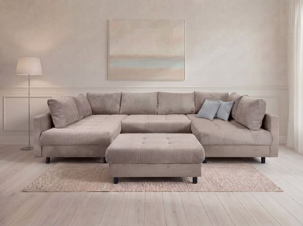 OTTO home Wohnlandschaft Antonia U-Form, B: 298 cm, Wohnlandschaft, Rückenkissen, 2 ottomane, Komfortablem Bonnelfederkern
