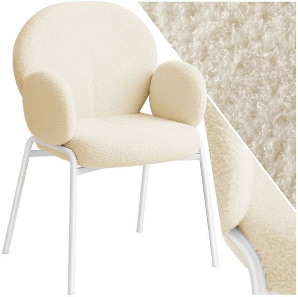 tectake Esszimmerstuhl Polsterstuhl mit Bouclé-Bezug, Belastbarkeit 120 kg, 61,5 x 62 x 90 (Ohrensessel Scandi in creme, 1 St), gepolstert, bequeme Armlehnen, runde Stahlbeine, bodenschonend