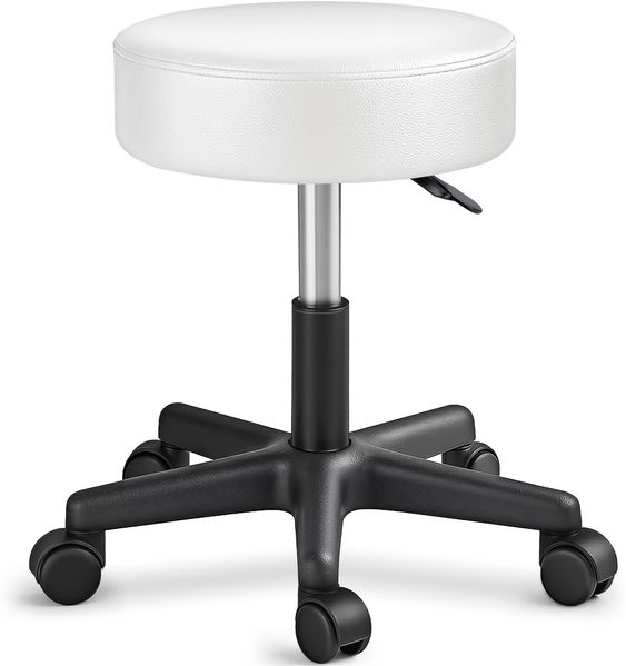 Rollhocker Weiß Arbeitshocker Drehhocker Kosmetikhocker