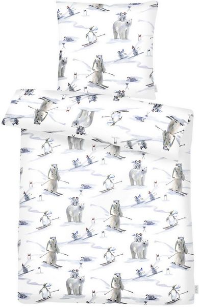 APELT Bettwäsche Nils GOTS, Satin (Bio-Baumwolle), 2 teilig, Eisbären und Pinguine