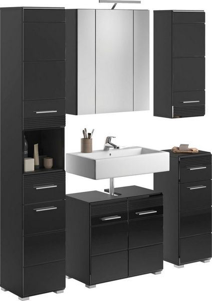 INOSIGN Badmöbel-Set Malmö, 5 teilig, inklusive LED Beleuchtung, bestehend aus:, (Set, 5-St), Badmöbel, 5-tlg