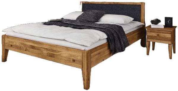 Bett Sydo 9 aus Kernbuche massiv 80x200 cm mit Polsterkopfteil Anthrazit