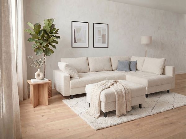 COLLECTION AB Ecksofa Toni L-Form 274 cm, Set: Sofa & Hocker, 2 Zierkissen, Bonell-Federkern