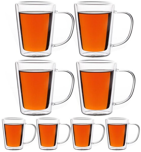 monzana Teeglas, 8-tlg, Doppelwandig Borosilikatglas 250ml Wärmeisoliert Hitzebeständig