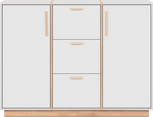 Calicosy Sideboard 2 Türen und 3 Schubladen Dekor Weiß und Holz B125 cm - SPLIT - Weiß