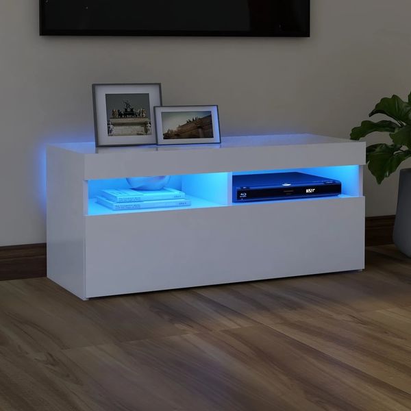 vidaXL TV-Schrank mit LED-Leuchten Weiß 90x35x40 cm 804382