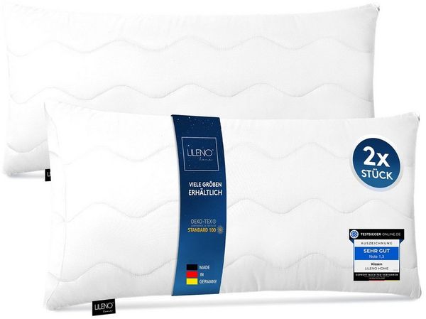 LILENO HOME Kopfkissen - gestepptes Kissen in verschiedenen Größen - Made in Germany, Füllung: 100% Polyester, Rückenschläfer, Seitenschläfer, Bauchschläfer, Spar-Set, 2er Set, Kopfkissen 40x80 cm HART mit 650g Füllung, allergikergeeignet