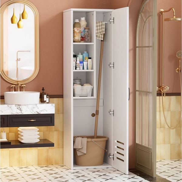 TWSOUL Seitenschrank Badezimmerschrank schmal 30 cm – Hochschrank 160 cm für Bad & WC, Nischenschrank in Weiß mit viel Stauraum