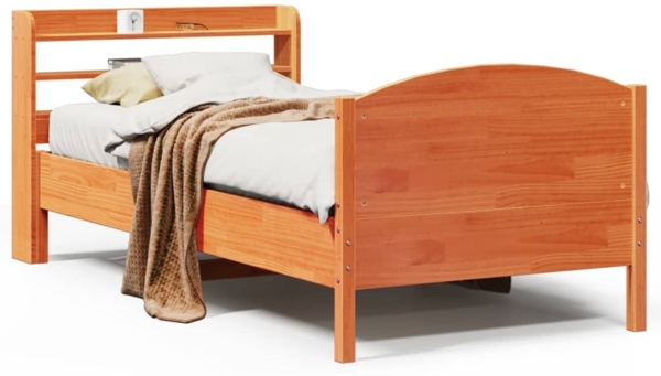 vidaXL Massivholzbett ohne Matratze Wachsbraun 75x190 cm Kiefernholz 3306992