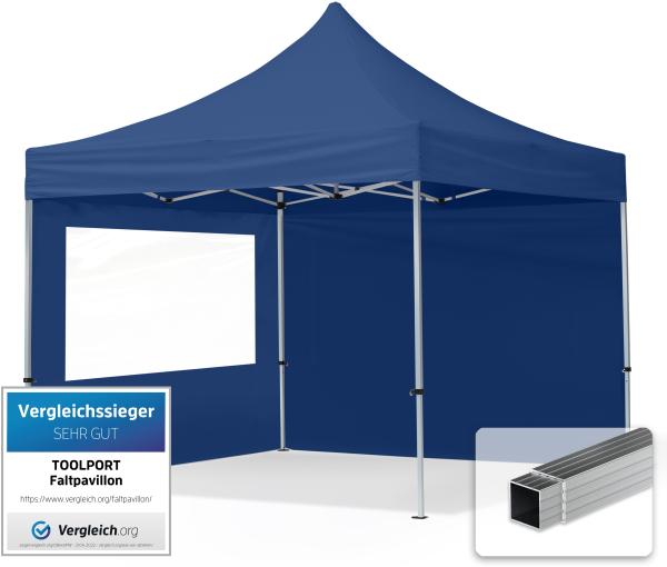 3x3 m Faltpavillon, ECONOMY Alu 32mm, Seitenteile mit Panoramafenster, blau