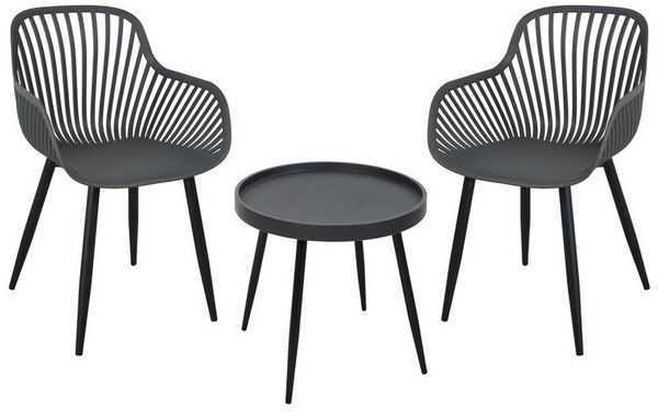 SVITA Sitzgruppe PHILLY, (3tlg. Set), aus 2 Stühlen und 1 Tisch, platzsparend, wetterfest, Grau/Schwarz
