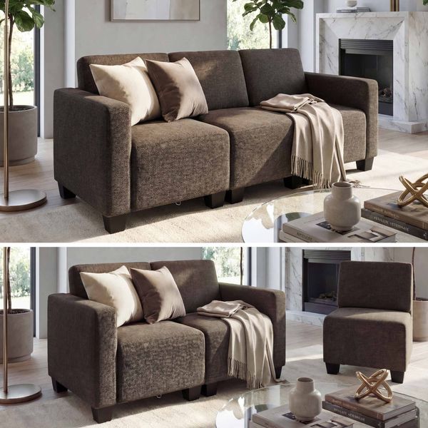 Modular 3-Sitzer Sofa Couch Lyon, Stoff/Textil ~ braun
