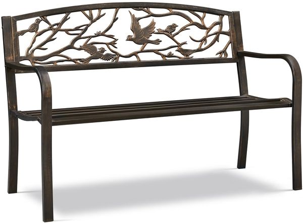Yaheetech Metallbank Gartenbank Sitzbank für 3 Personen Outdoor Bank Eisenbank Ruhebank im Retro-Stil mit Rückenlehne & Armlehne für Hof/Garten/Terrasse/Balkon/Café