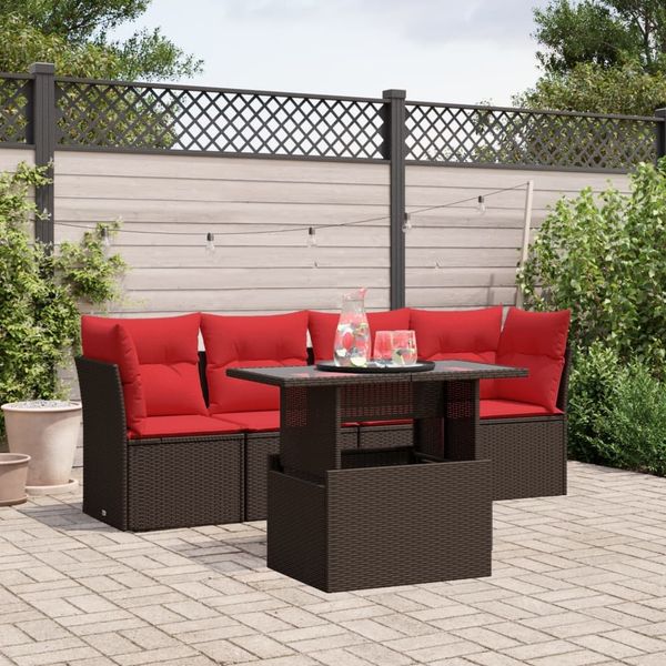 vidaXL 5-teiliges Gartensofa-Set mit Kissen, braun, Polyrattan 3266354