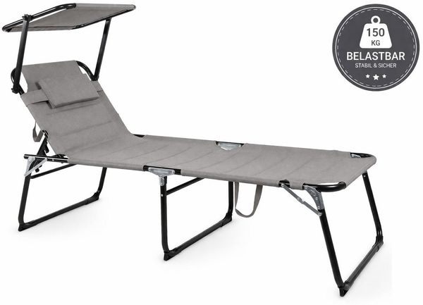 Linder Exclusiv GmbH Gartenliege Sonnenliege XXL klappbar mit Sonnendach Gartenliege verstellbar 150kg, Faltbare Gartenliege XXL mit Sonnendach, XXL Sonnenliege klappbar mit Sonnendach Gartenliege Relaxliege, 4-fach verstellbare Rückenlehne, klappbar, ...