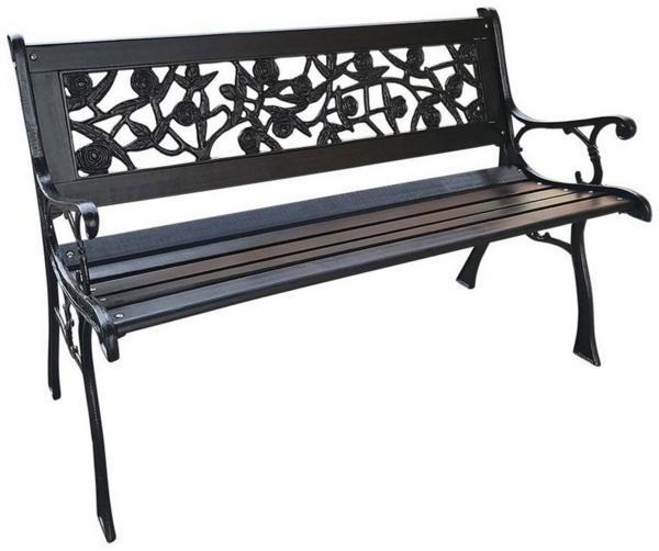 Spetebo Gartenbank Rosen Parkbank 114 cm (Packung, 1-St, Rosen Parkbank), Schöne Rosen Parkbank aus Hartholz mit Stahlgestell