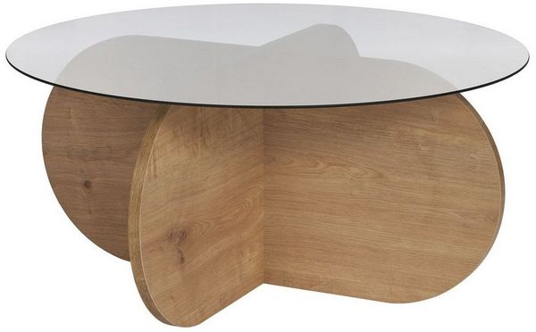 Stylish Coffee Table, Sapphire Oak & Fume, 75 x 35 x 75 cm | 100% Tempered Glass Top, 100% Melamine Coated Particle Board, 18 mm Thick | Modern Design for Living Room