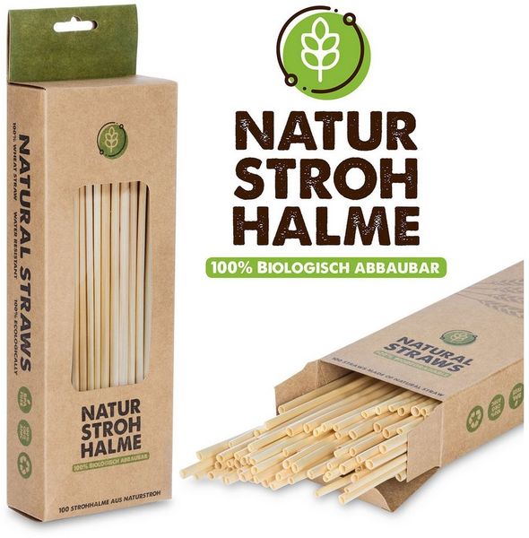 Goods+Gadgets Gläser-Set 100× Getränke-Röhrchen aus Weizen – Kompostierbar, Strohhalme, Strohhalme