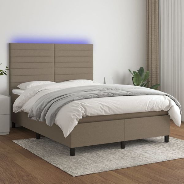 vidaXL Boxspringbett mit Matratze & LED Taupe 140x200 cm Stoff 3134961