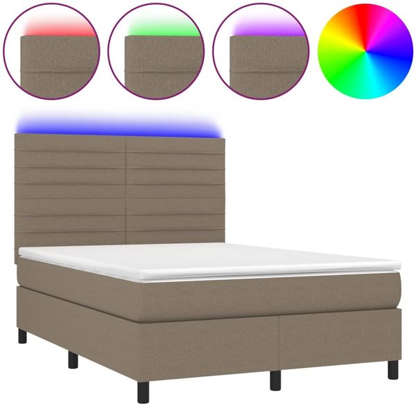 vidaXL Boxspringbett mit Matratze & LED Taupe 140x200 cm Stoff 3134961 Bild 2