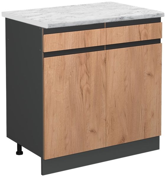 Küchenunterschrank R-Line Goldkraft Eiche 80 cm J-Shape AP Marmor Vicco