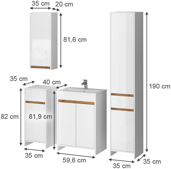 Badmöbel-Set Lemgo Weiß Hochglanz 5er-Set Vicco Bild 3