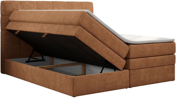 Boxspringbett mit Kopfteil und Topper, Polsterbett - LUKA-KING - 160x200cm - Orange Stoff - H3 Bild 4