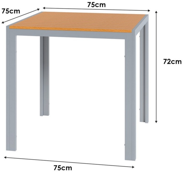 TLGREEN Gartentisch Aluminiumrahmen Quadratisch (75x75cm WPC Balkontisch Wetterfest, Quadratisch Terrassentisch, 1 Tisch), Esstisch Outdoor, Hitze- und Wetterbeständig, rutschfest-schwarz Bild 3