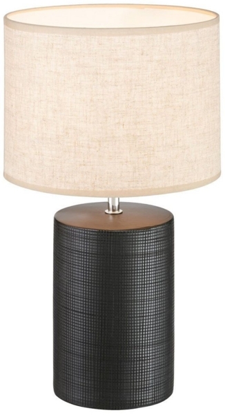 LED Tischlampe mit Keramikfuß Schwarz & Stoffschirm Leinen, Höhe 43cm