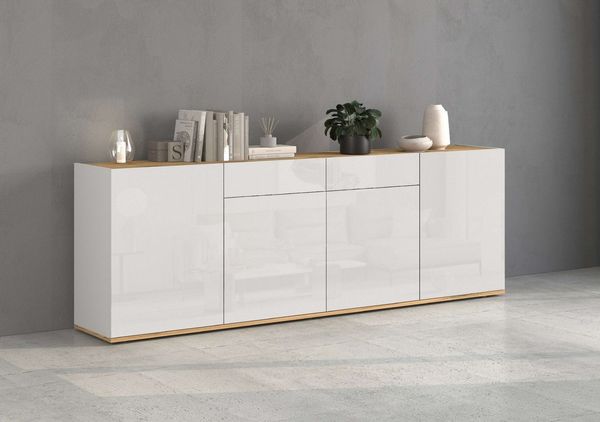 OTTO home Sideboard GARDA, Kommode, Schrank, untere Türen mit Push-to-Open, Made in Italy (1 St), Hochglanzlackierte Fronten, 4 Türen, 2 Schubladen, grifflos, B 200 cm