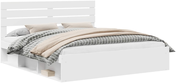 vidaXL Bettrahmen mit Kopfteil Weiß 200 x 200 cm Massives Kiefernholz 3411375