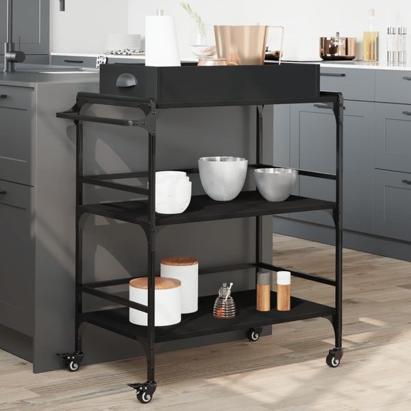 Küchenwagen | Servierwagen | rollwagen Schwarz 81,5x41x92,5 cm Holzwerkstoff