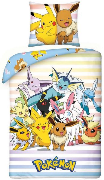 Halantex Bettwäsche Pokemon - Pikachu - 2 x Wende-Bettwäsche-Set, 135x200 & 80x80, Baumwolle, 100% Baumwolle