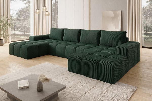 PROMETO Möbel Ecksofa Couch U-Form, Sofa U-Form Teddy-Bouclé, Web oder Cord-Stoff Cento