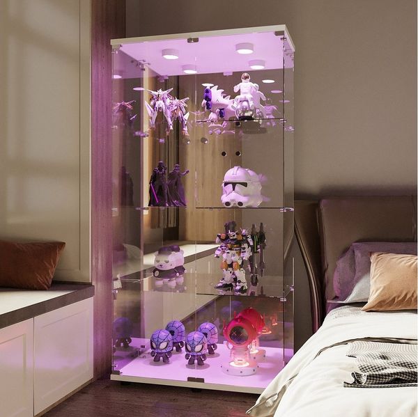Furnishings Home Glasvitrine Vitrine Doppeltür Hoch Eckvitrine, Mit Sicherheitsschloss (Größe:80 x 163 x 36 cm, 1 tlg) Standvitrine, Mit LED-Beleuchtung, perfekt für Sammler, vielseitig
