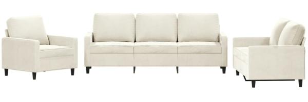 vidaXL 3-tlg. Sofagarnitur mit Kissen Creme Samt 3201484