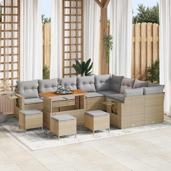 vidaXL Gartensofa-set mit Kissen 13 pcs Beige und Hellgrau Poly-Rattan 3363742