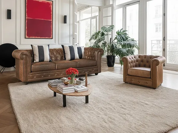 Vente-unique - CHESTERFIELD Sofa and armchair set StoffStoff Braun - B 78 cm88 cm x H 72 cm x L 205 cm82 cm