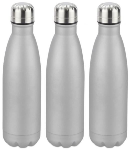 3 x Trinkflasche Edelstahl silber