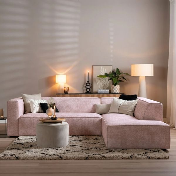 Bronx71 Ecksofa Memphis Chenille rosa rechts