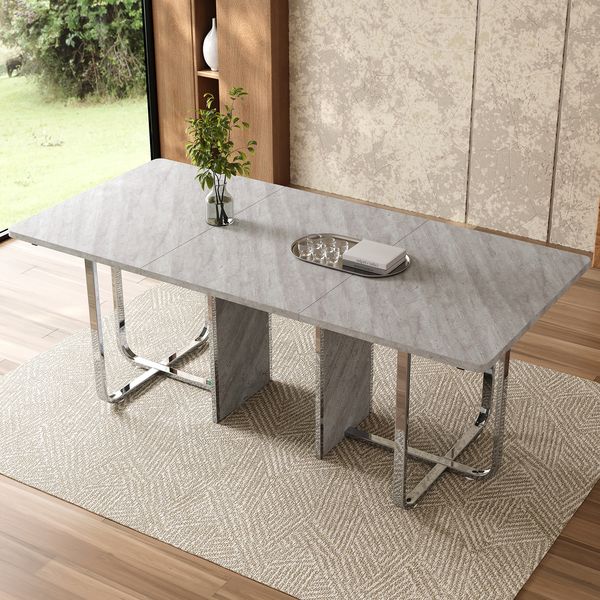 Esstisch 180 x 80 x 75 cm, graue MDF-Tischplatte und stabile Metallbeine
