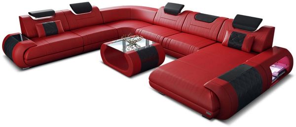 XXL Wohnlandschaft Rimini aus Leder - Kunstleder - rot-schwarz - Rechts
